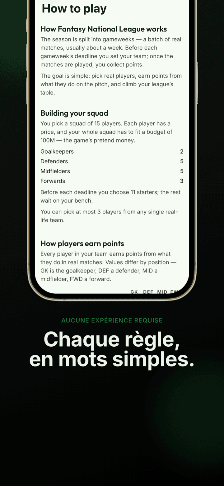 Capture d’écran de l’app : les règles de score expliquées avec des mots simples