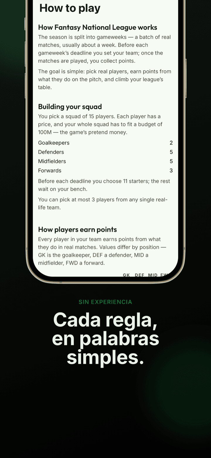 Captura de la app: las reglas de puntuación explicadas con palabras sencillas